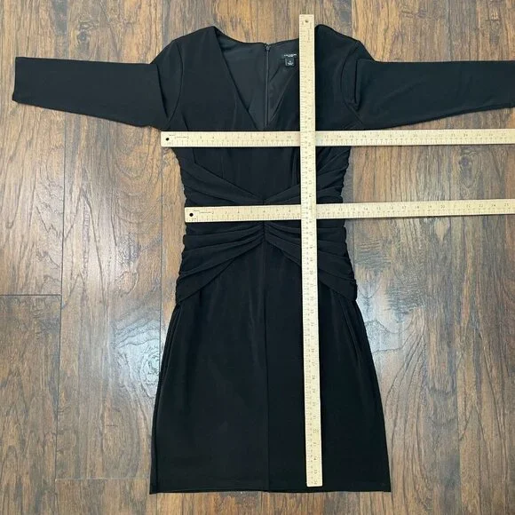 Ann Taylor Sheath Dress 6 Black Shirred Waist 3/4 Sleeve V-Neck Stretch Women's - Picture 7 of 11